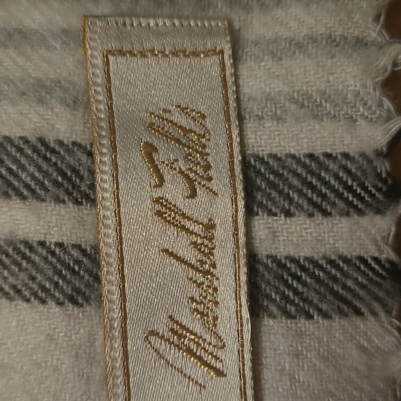 Vintage Marchall Field's Plaid Fringe Scarf in Black and White B1 - Picture 3 of 5